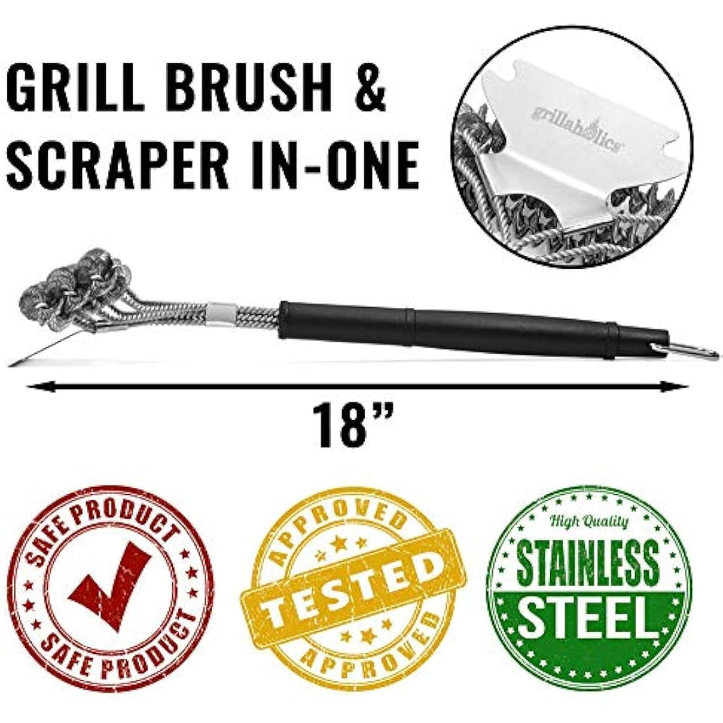 Grillaholics Bristle Free BBQ Brush – 18" Safe Grill Cleaning Tool