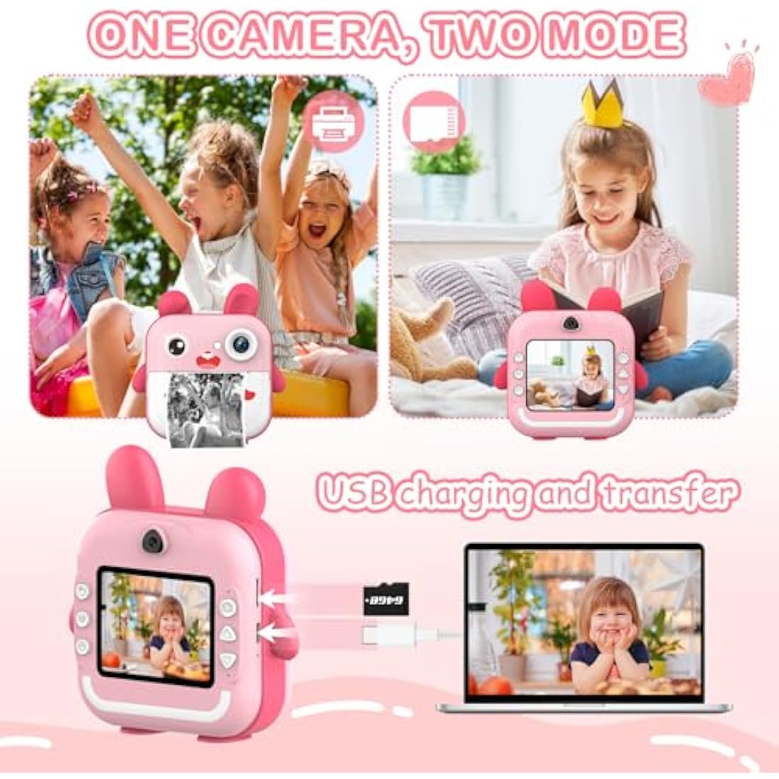 TOYOGO Kids Instant Print Camera | 1080P Digital Toy with 32GB SD – Pink