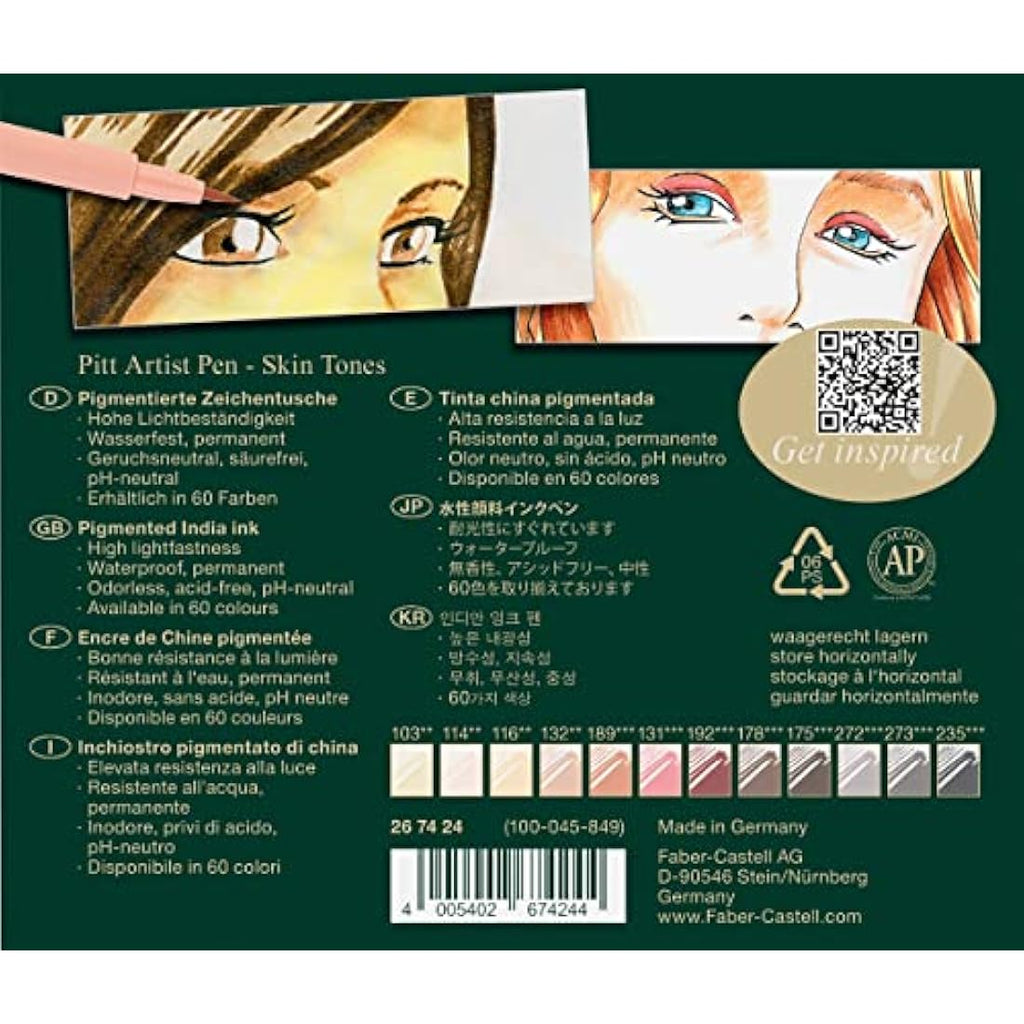 Faber-Castell Pitt Artist Pen Brush - India Ink Portrait Set of 12