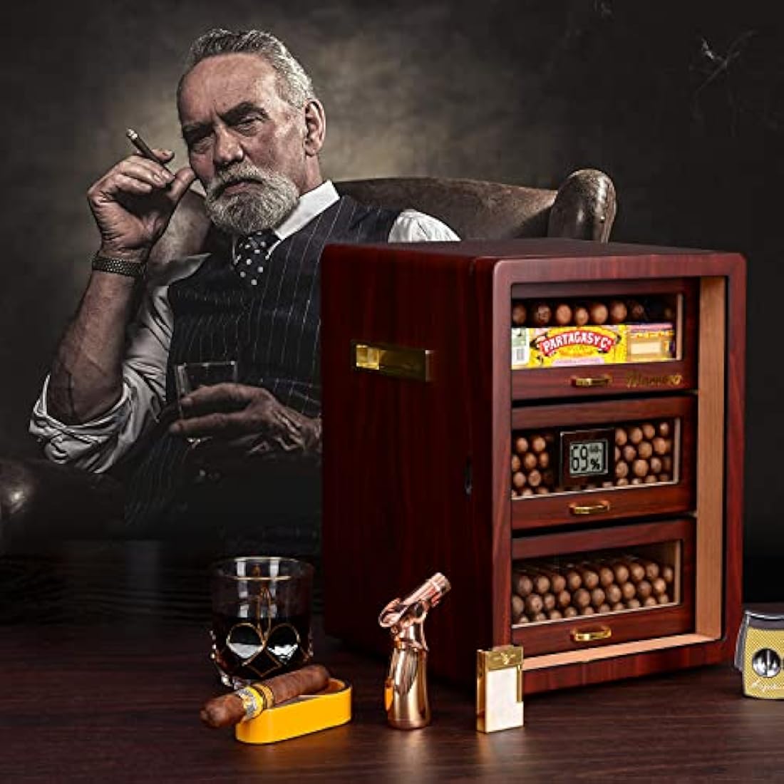 Marvero Cedar Wood Cigar Humidor Cabinet | 150 Count with Digital Hygrometer