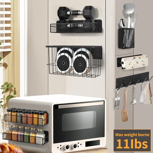Kmise 7-Piece Magnetic Spice Rack Organizer for Fridge - Black Metal Shelf