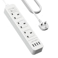 JSVER Extension Lead with 3 Outlets and 4 USB Ports, 3M Cable – White