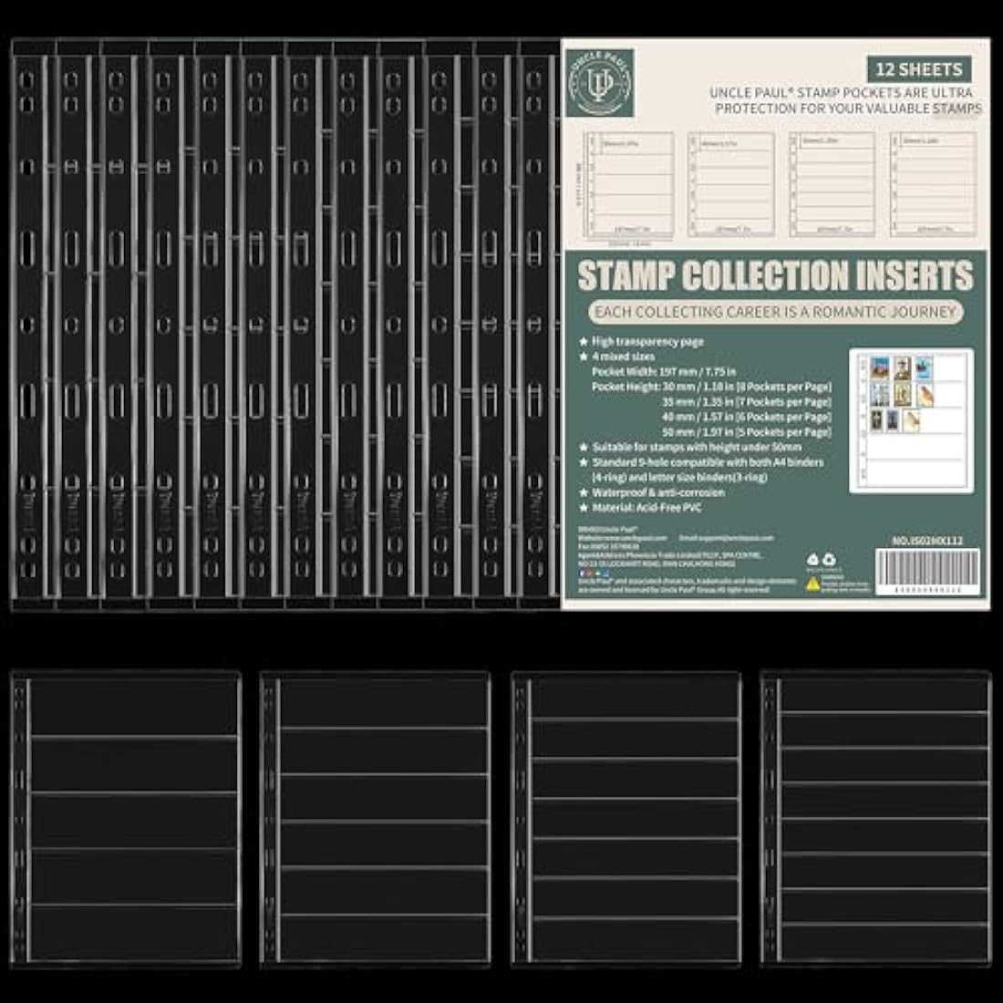 Clear Stamp Sleeves – 12 Pack Multi-Row Binder Inserts