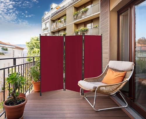 QUICK STAR 3-Part Room Divider | 170x165cm Privacy Screen - Ruby Red