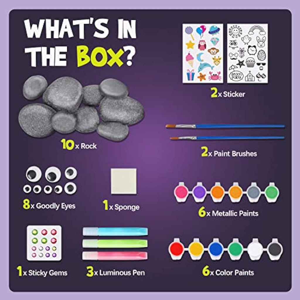 Jolof Store Rock Painting Kit – Glow in The Dark Arts and Crafts for Kids