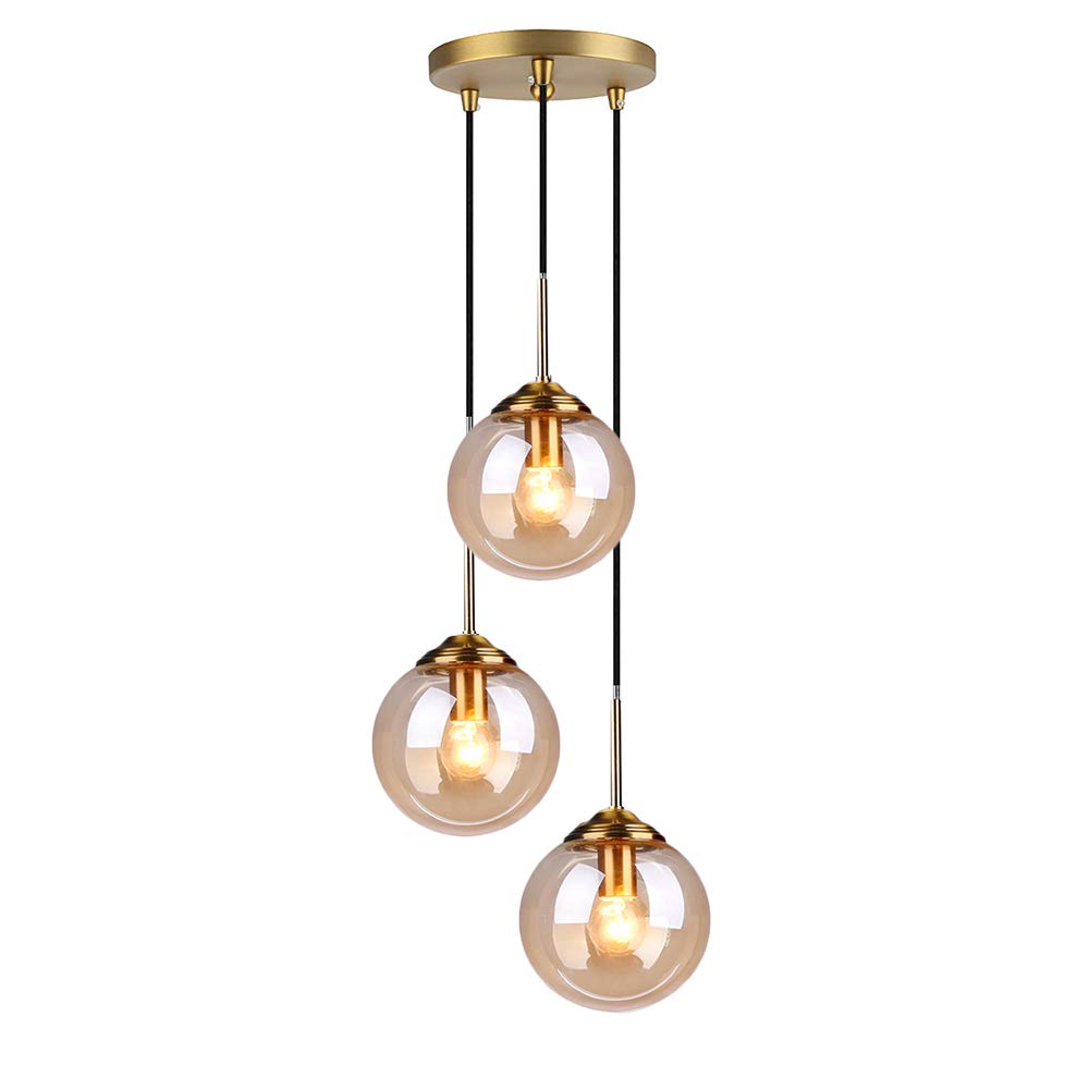 Jolof Store Industrial 3-Way Pendant Light – Amber Glass Chandelier