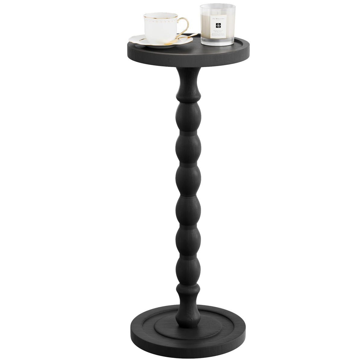 Caossuixin Wooden Round Side Table, Round Bar Table, Small End Table-Black - image 1