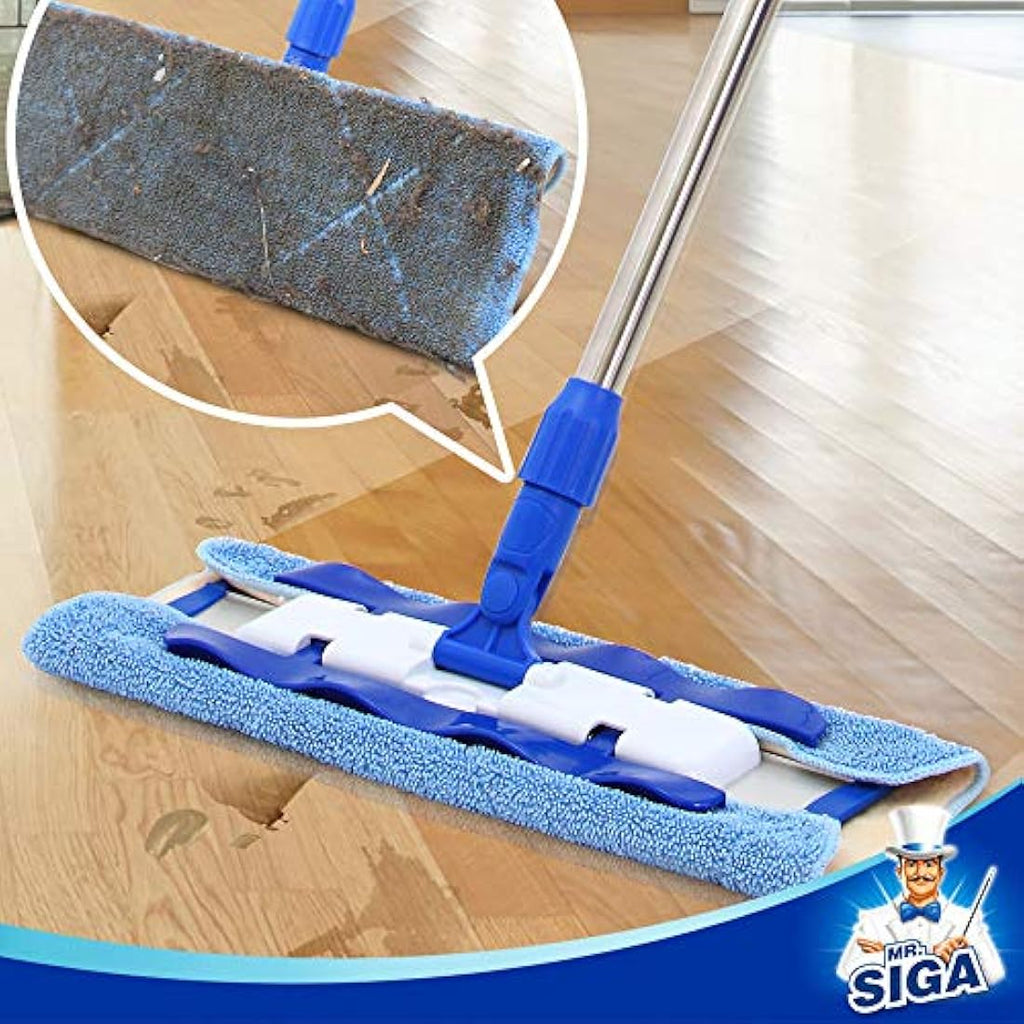 MR.SIGA Professional Microfiber Mop - Stainless Steel Handle with 3 Pads