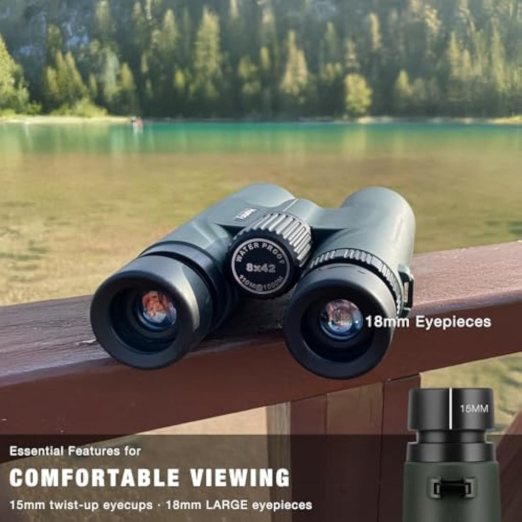 Hontry 8x42 HD Binoculars | IPX6 Waterproof Bird Watching & Hunting