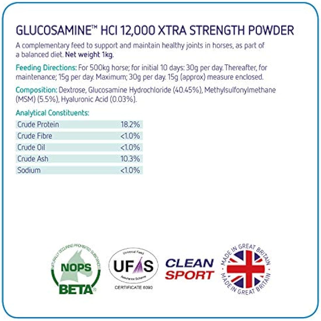 Equine America Glucosamine HCI 12000 Horse Joint Supplement - 1kg