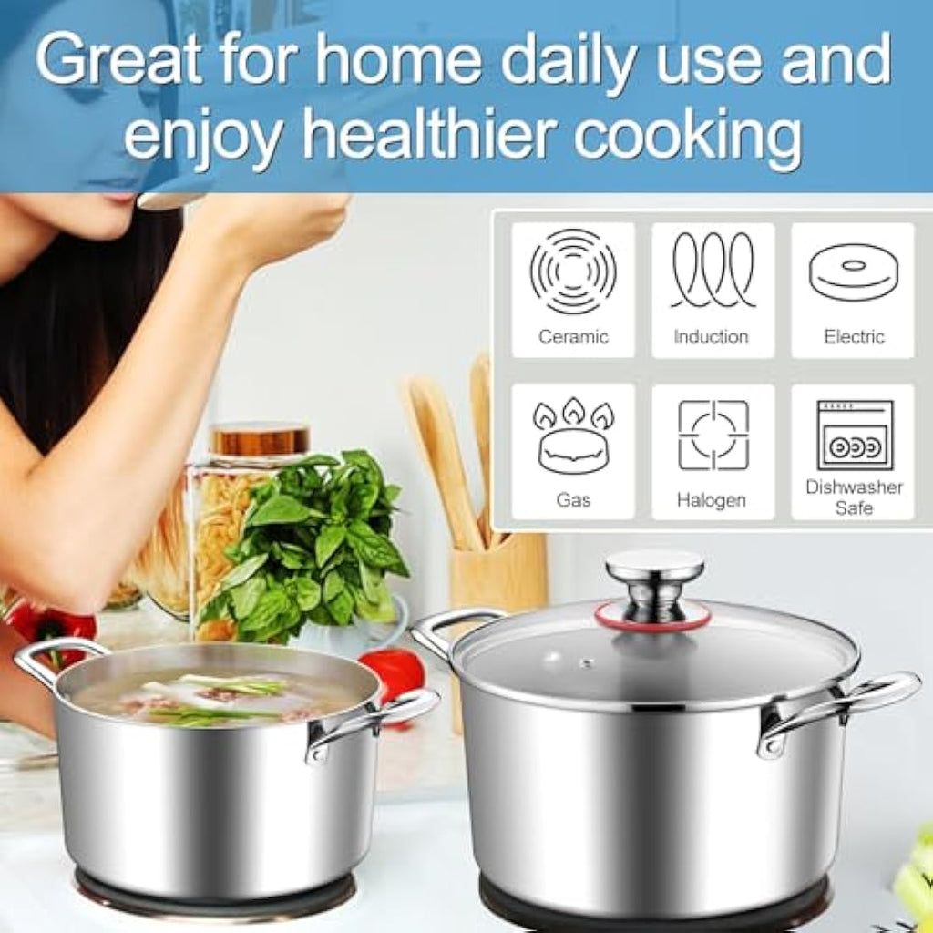 HaWare 4.5L Tri-Ply Stainless Steel Stock Pot with Glass Lid | Induction