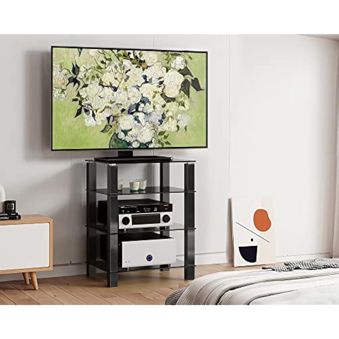 FITUEYES 4-Tier HiFi Rack | Black Tempered Glass AV Media Stand