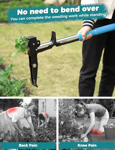 YISSVIC Stand-up Weed Puller Tool – Stainless Steel 4-Claw Root Remover