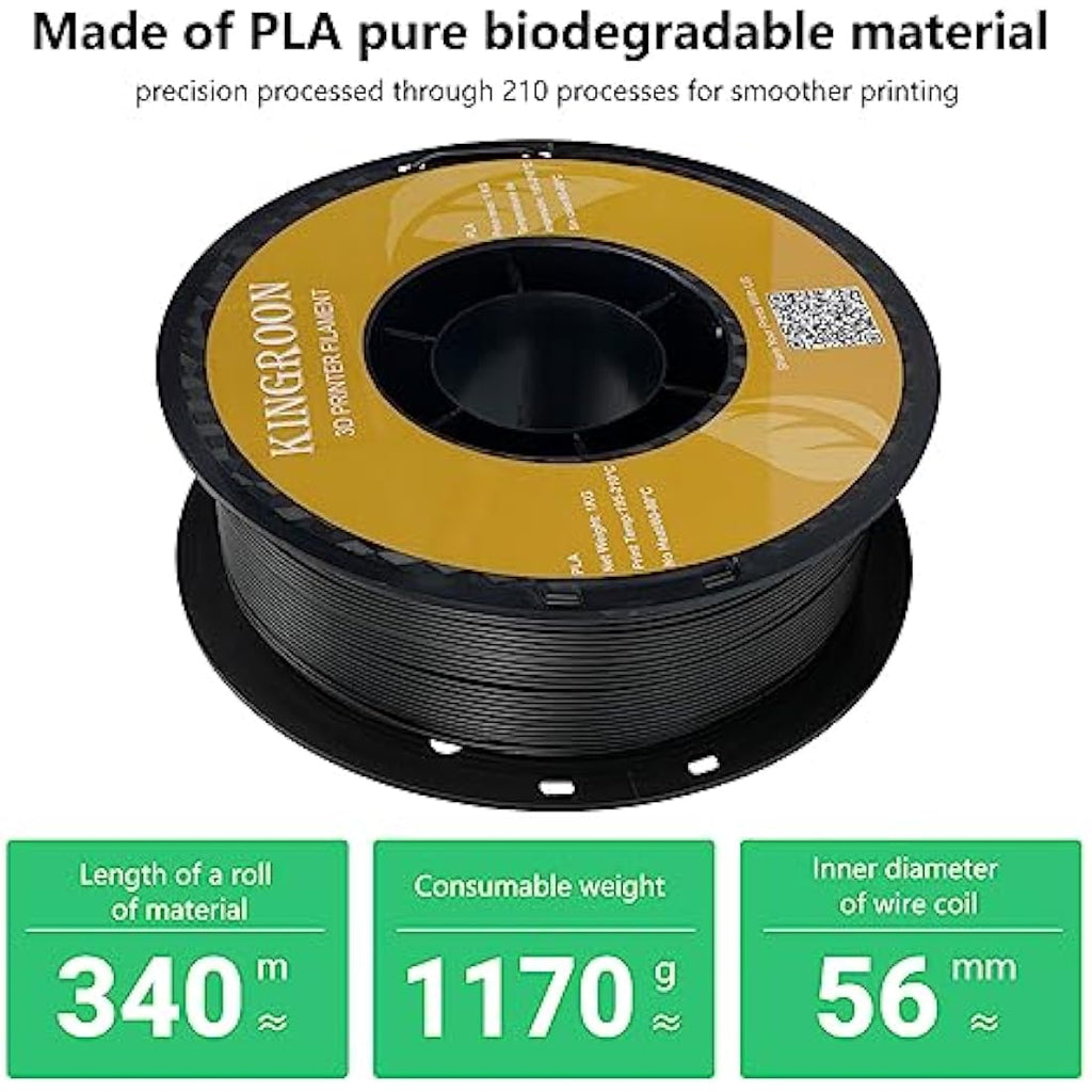 Kingroon PLA Filament 1.75mm – 10kg Bulk 3D Printing Material, Black
