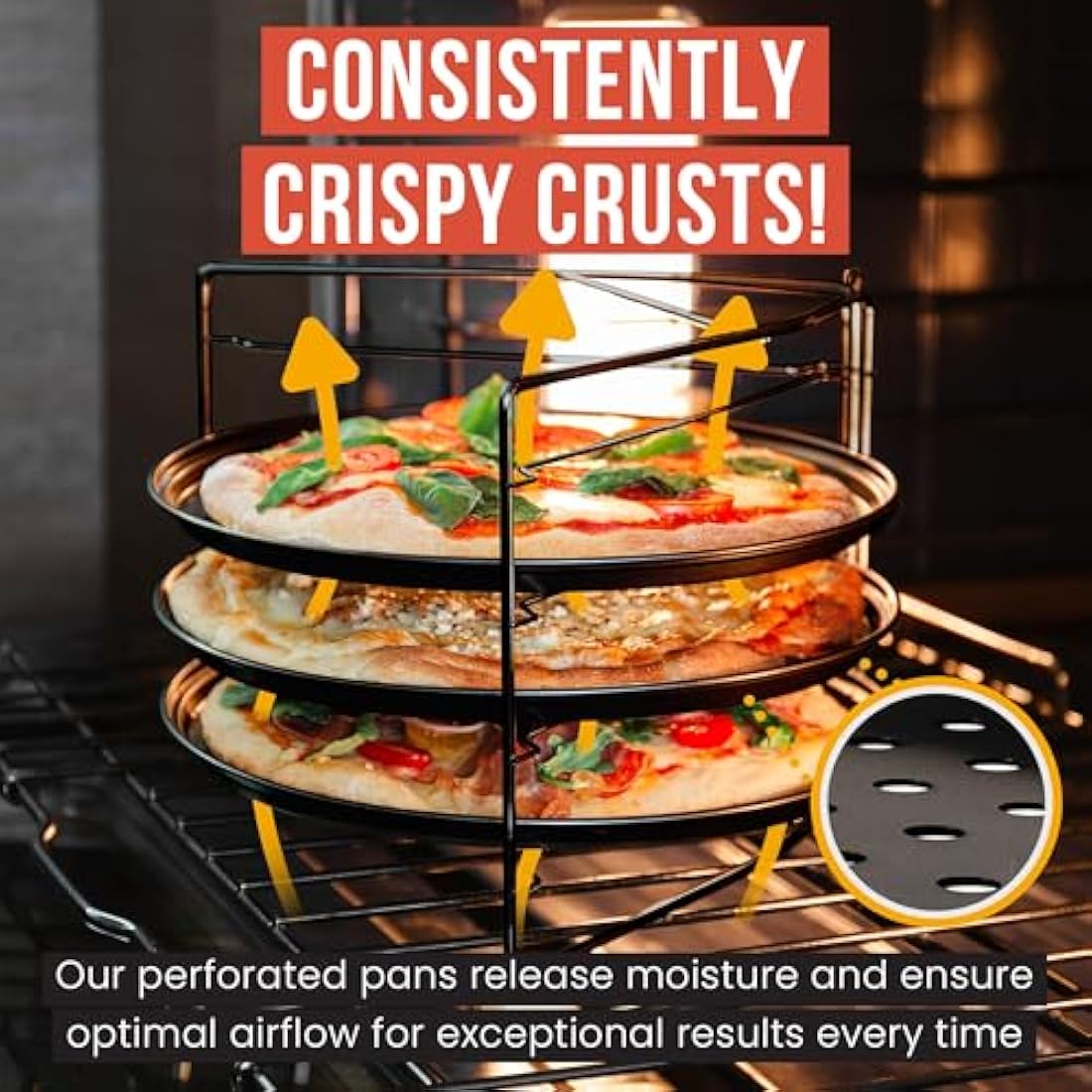Chef Pomodoro 3-Tier Pizza Baking Set | Non-Stick Perforated 11-Inch Pans