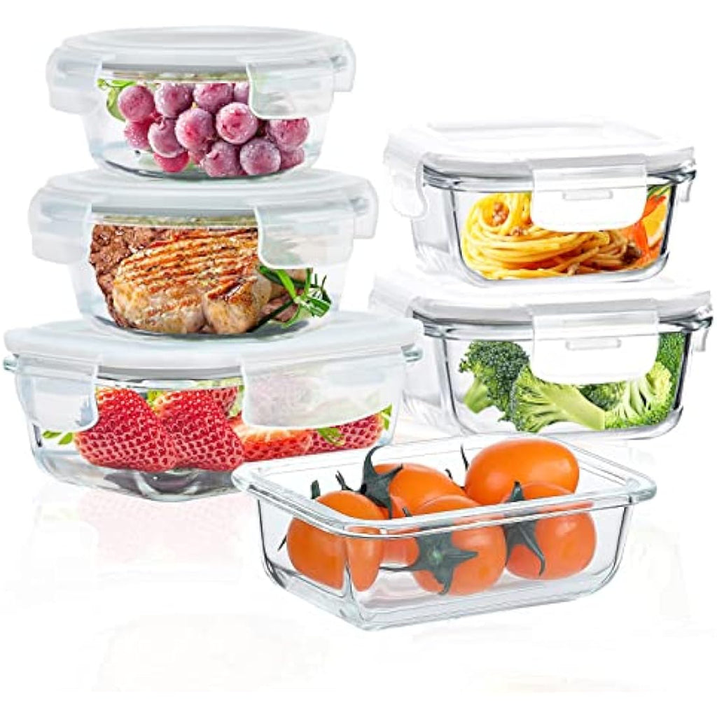 ROSOS 6-Pack Glass Food Storage Containers | Airtight Borosilicate Grey