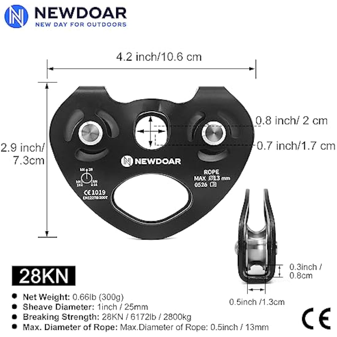 NewDoar 28KN Tandem Double Speed Pulley | Stainless Steel Zipline Trolley