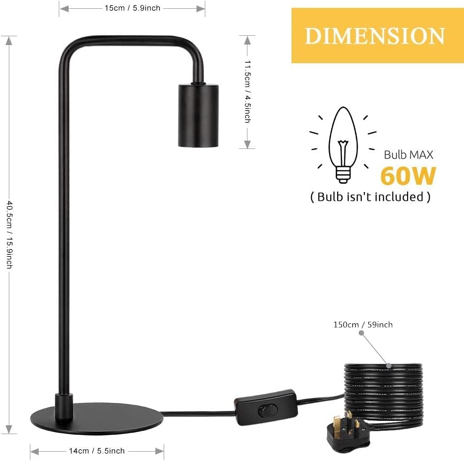 Industrial Bedside Lamps Set of 2 – Black Metal Desk Lamps