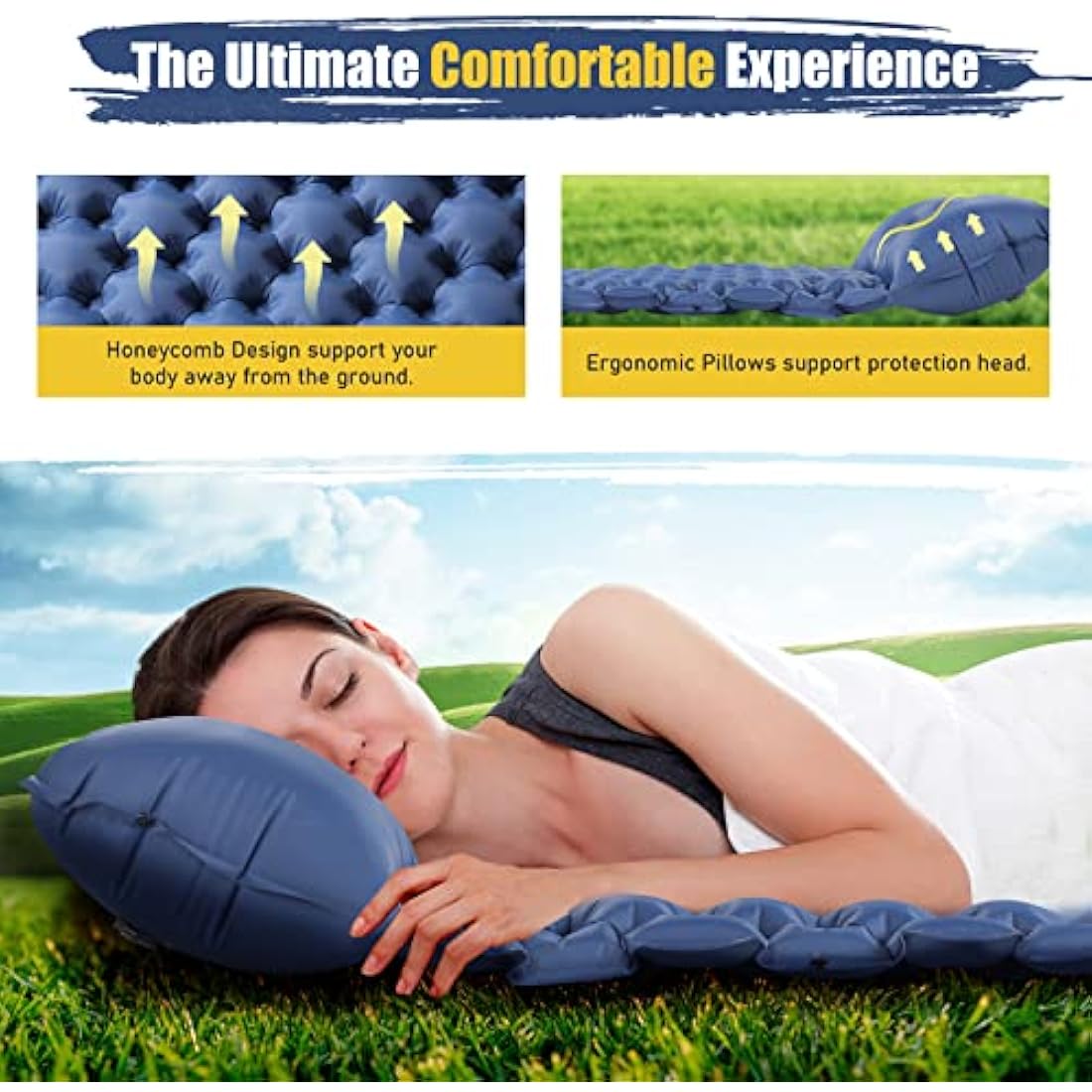 Elegear Double Camping Mattress | Self-Inflating Sleeping Mat with Pillow