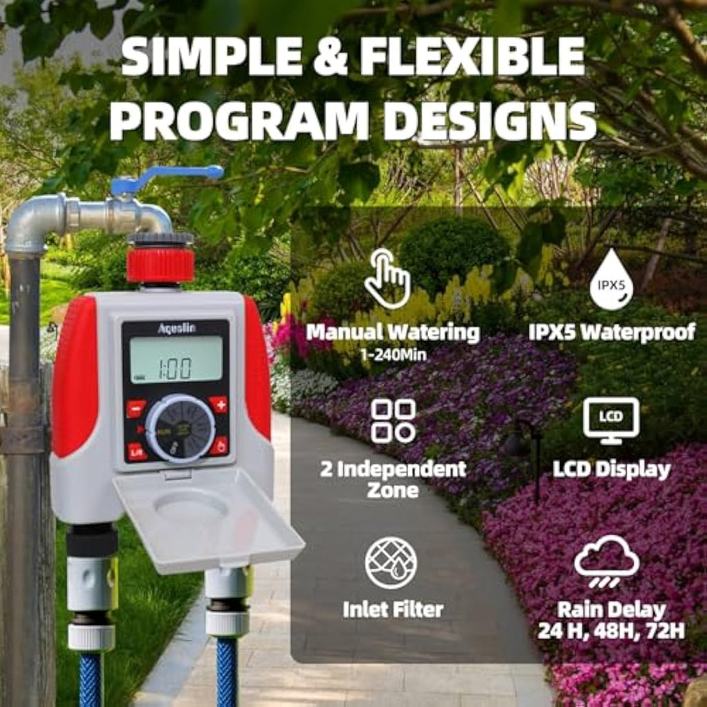 Aqualin Dual Outlet Water Sprinkler Timer – IP54 Waterproof Garden Controller