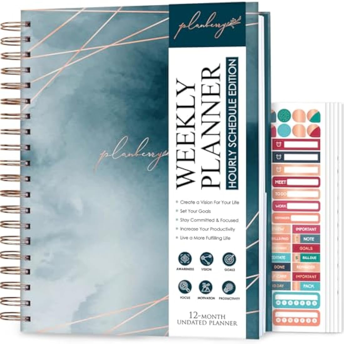 PLANBERRY Undated Hourly Schedule Planner & Budget Organizer – Ocean Depths