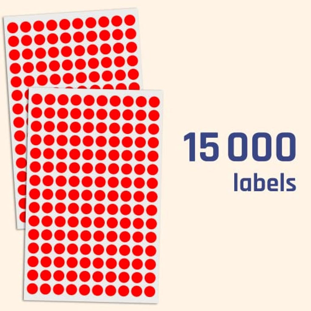 Jolof Store 10mm Red Round Dot Stickers – 15,000 Self-Adhesive Labels