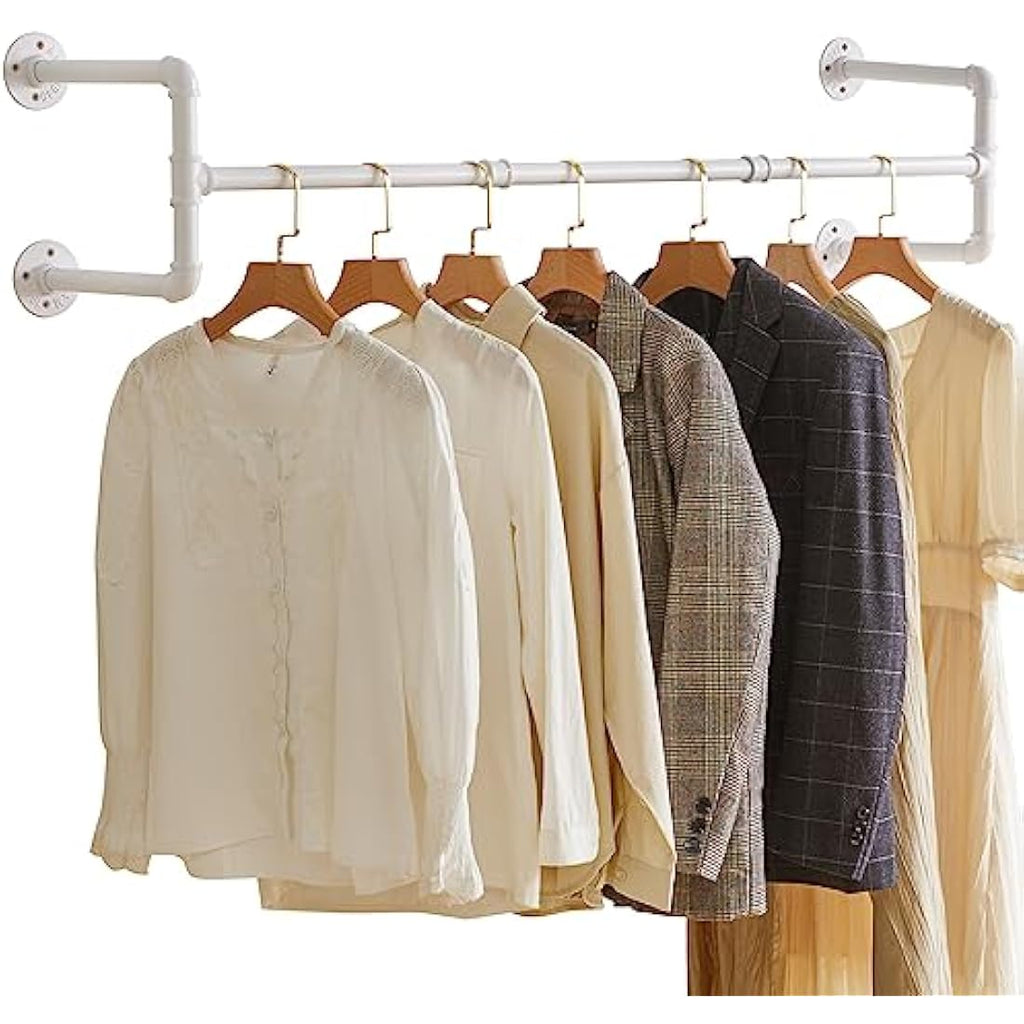 IBUYKE 50" Industrial Wall Mounted Coat Rack - Heavy Duty Iron White