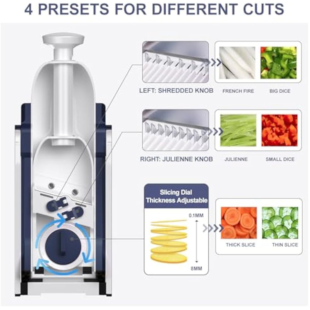 Supmakin Safe Mandoline Slicer | 4-Mode Vegetable Chopper & Dicer, Blue