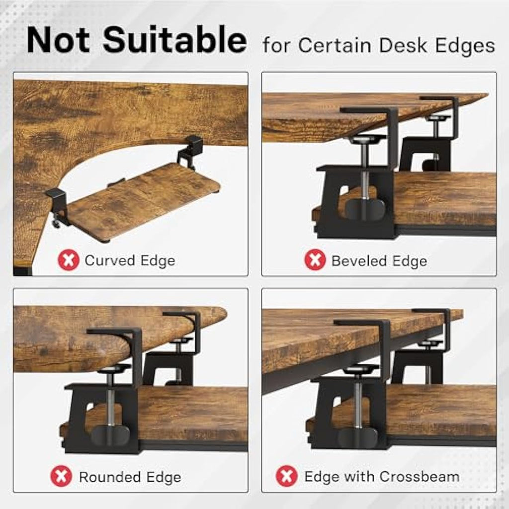 BONTEC Under Desk Keyboard Tray – Ergonomic C-Clamp Slider, Rustic Brown