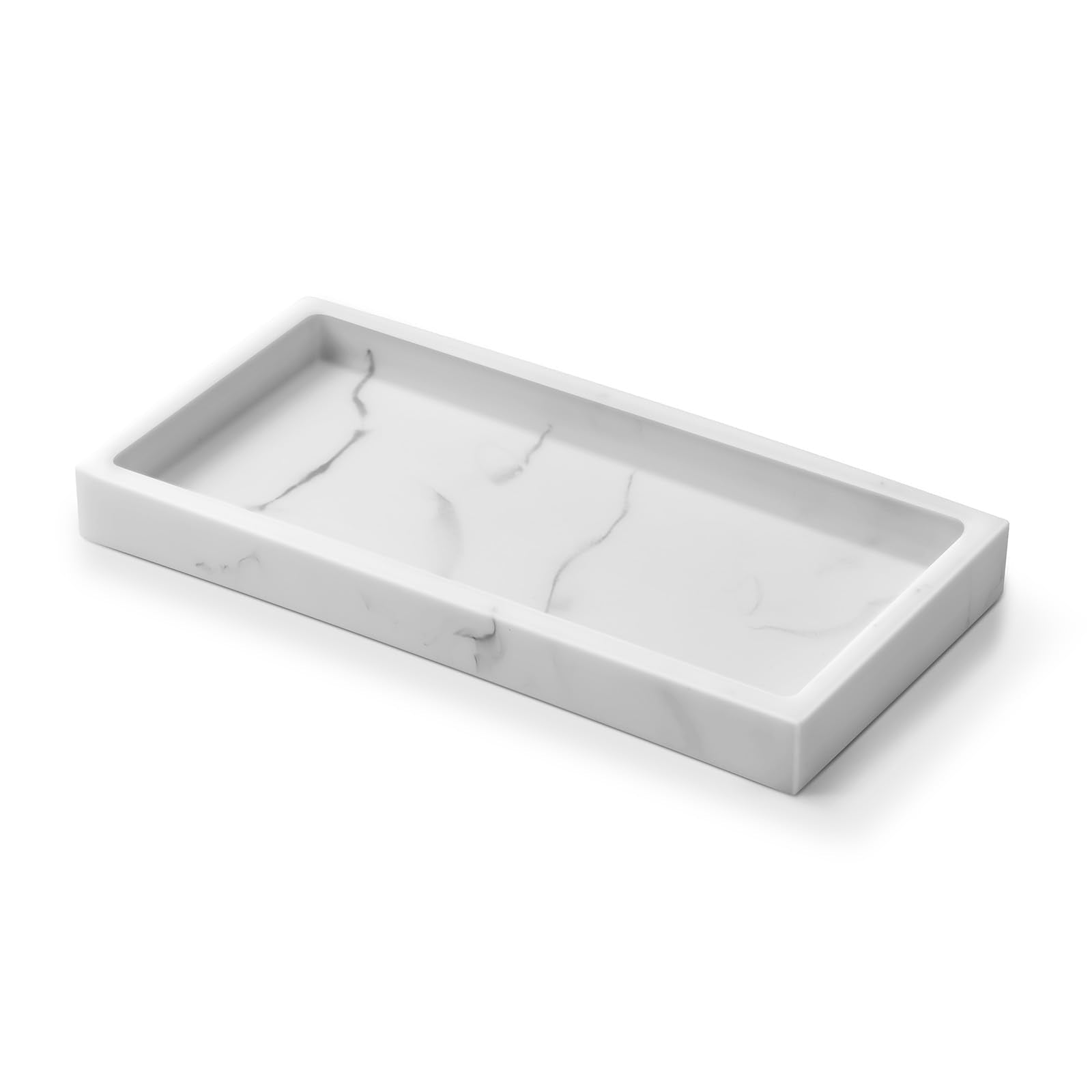 Ecooe White Marble Effect Resin Bathroom Tray – Small Decorative Vanity Tray