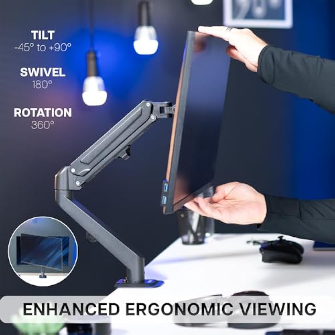 VIVO Single Monitor Desk Mount – Pneumatic Spring Arm for 17-27 inch Screens