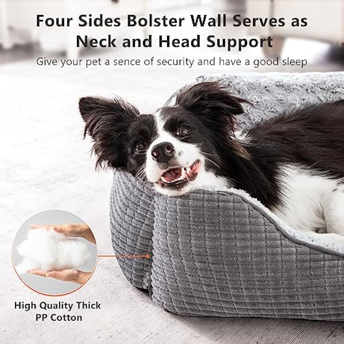 JOEJOY Orthopedic Calming Dog Bed – Washable Rose Velvet Pet Bed, Grey, XXL