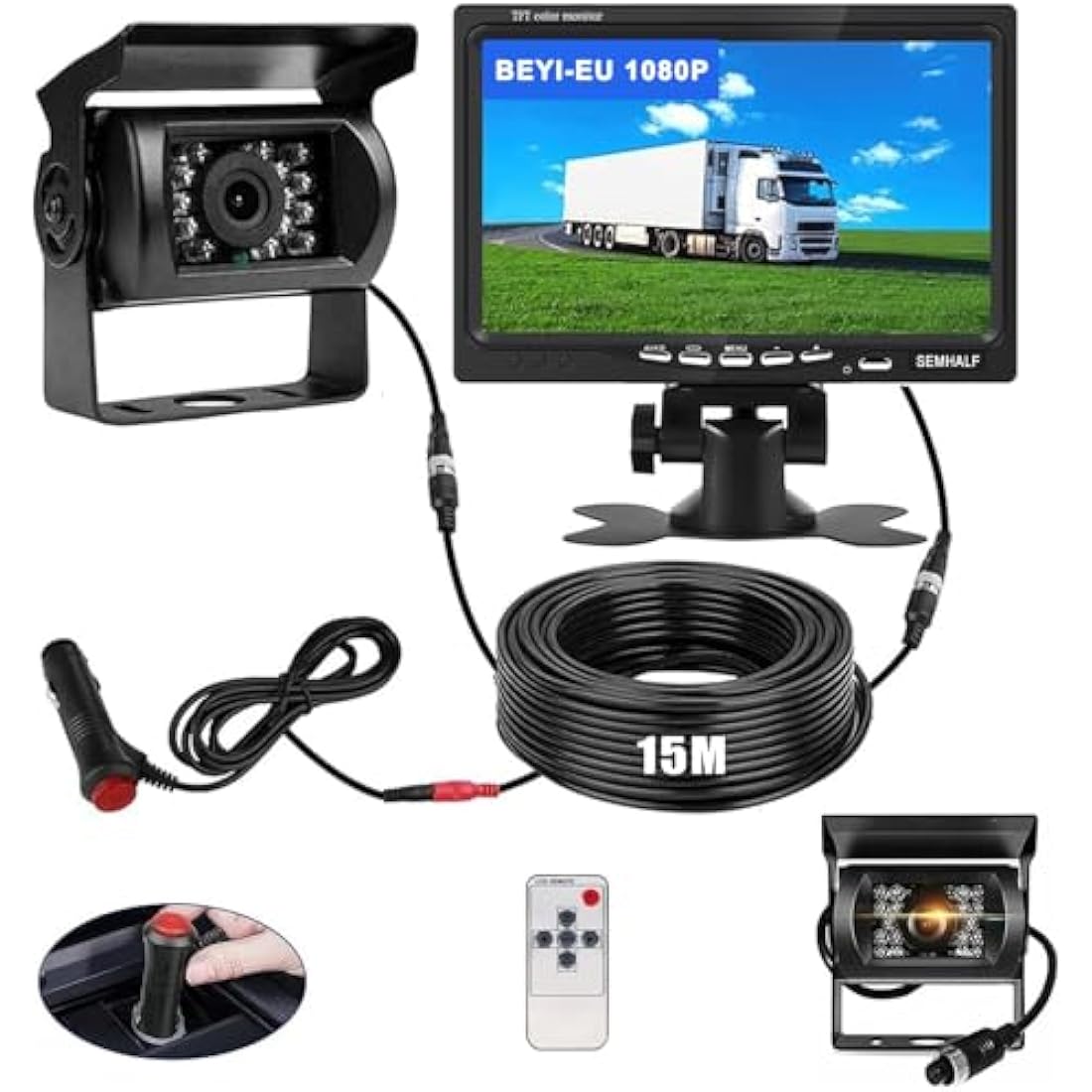 BEYI 1080P Reversing Camera Kit | 7" HD Monitor IP68 Waterproof for Trucks