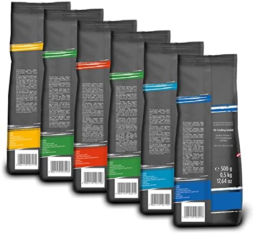 Der-Franz Whole Bean Coffee Variety Pack - 6 x 500g Gourmet Selection