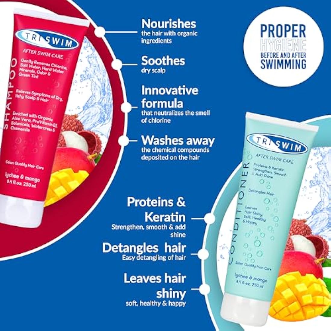 TRISWIM Chlorine Removal Shampoo & Conditioner Bundle - 250ml Vegan Duo