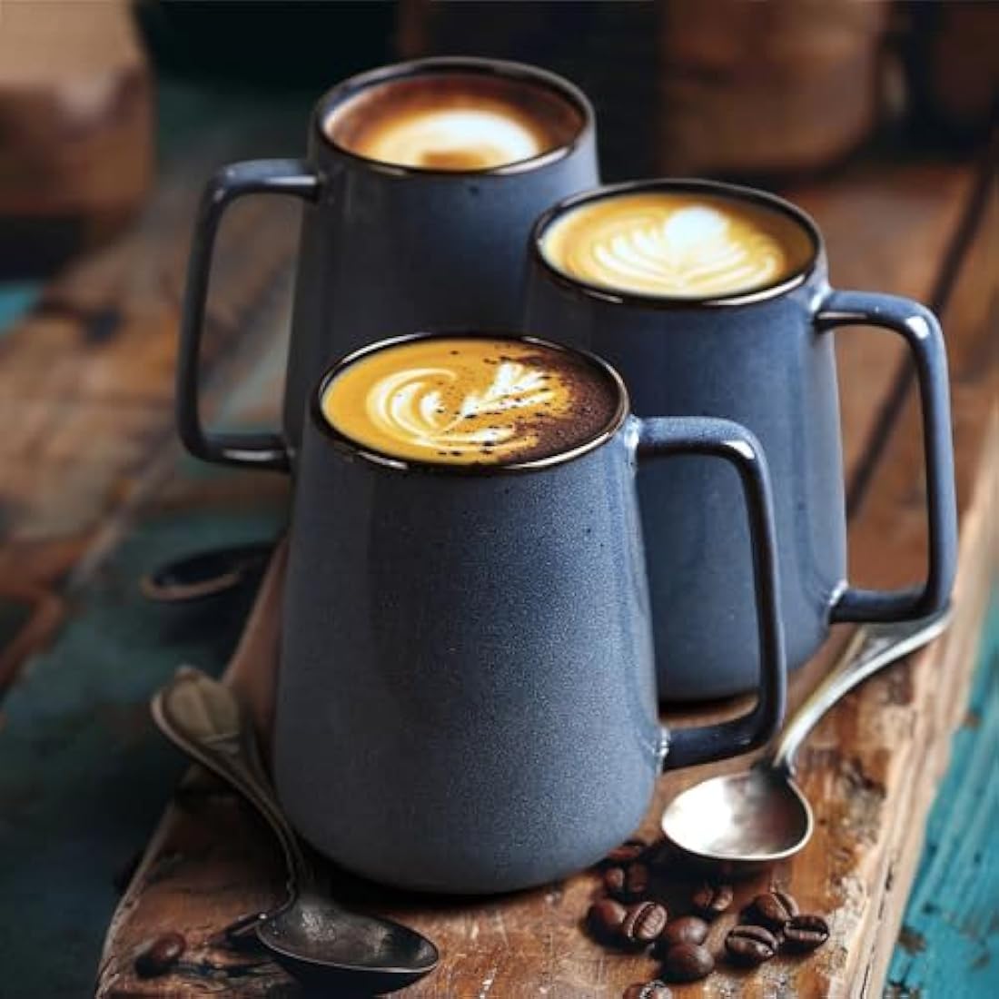 700ml Large Blue Ceramic Coffee Mugs – Set of 4 Jumbo Cups