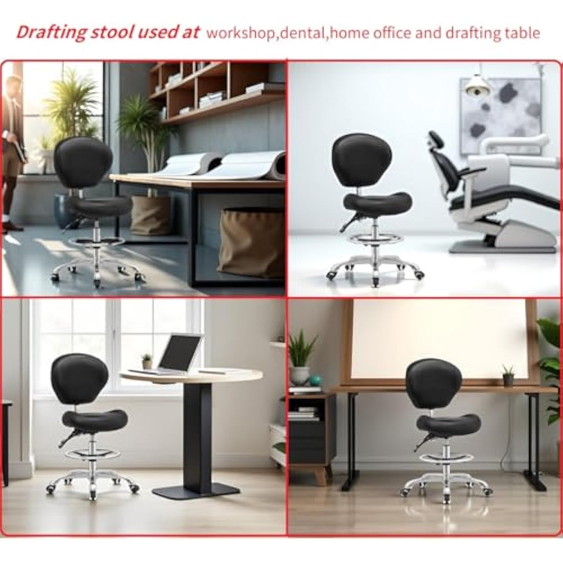 Kaleurrier Ergonomic Drafting Chair – Adjustable Swivel Stool with Backrest