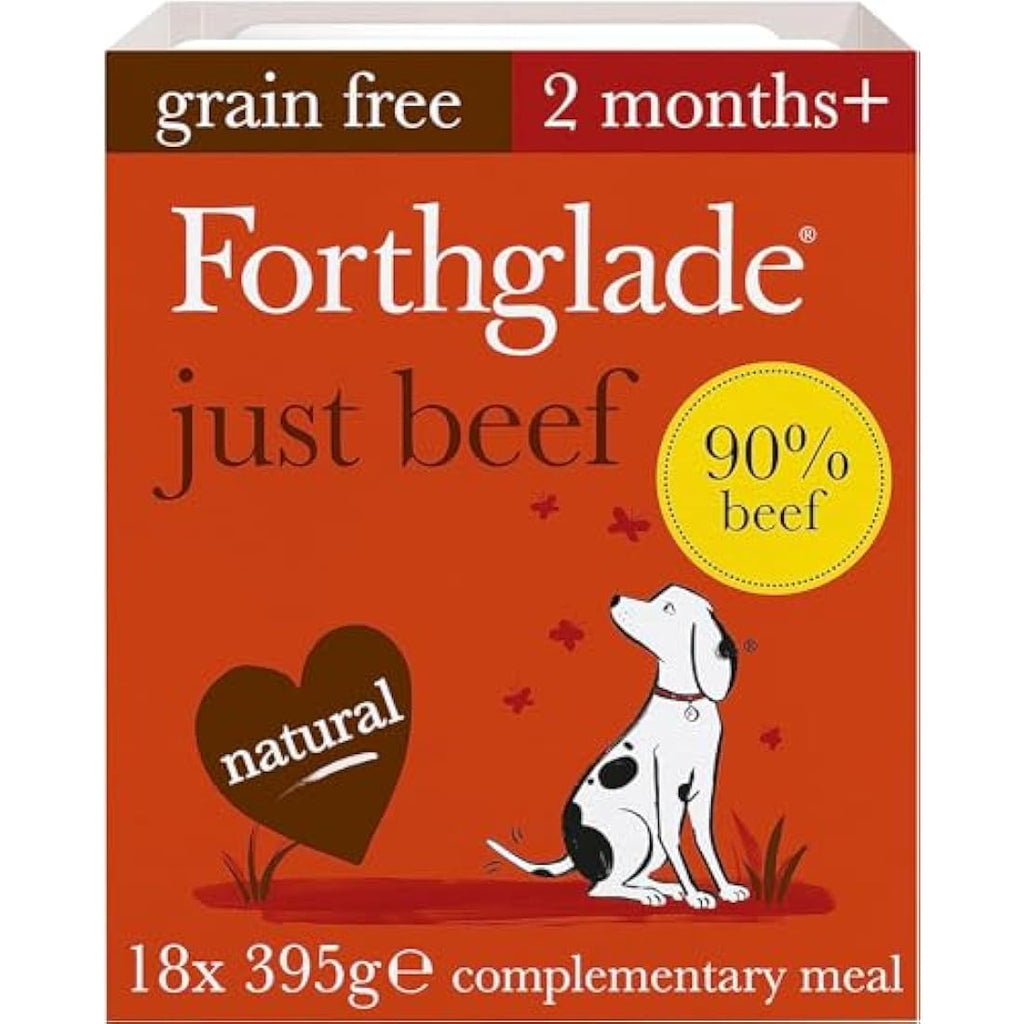 Forthglade Grain Free Beef Wet Dog Food - 18 x 395g Hypoallergenic Trays