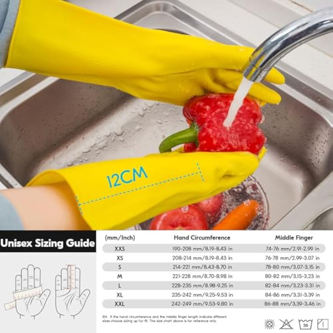Vgo Reusable Rubber Dishwashing Gloves – Extra Thick Long Sleeve Kitchen