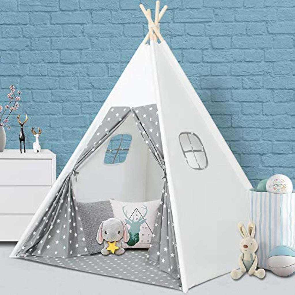 Wilwolfer Kids Teepee Tent | Grey Canvas Play Tent for Indoor & Outdoor