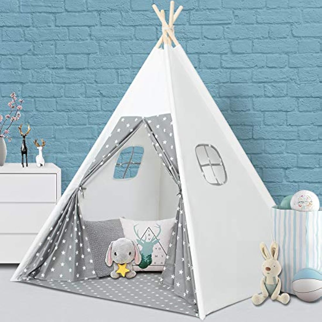 Wilwolfer Kids Teepee Tent | Grey Canvas Play Tent for Indoor & Outdoor