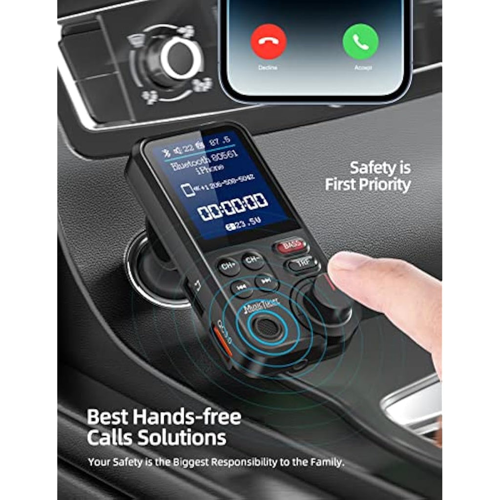 Nulaxy KM30 Car Bluetooth FM Transmitter | QC3.0 Fast Charging & Bass