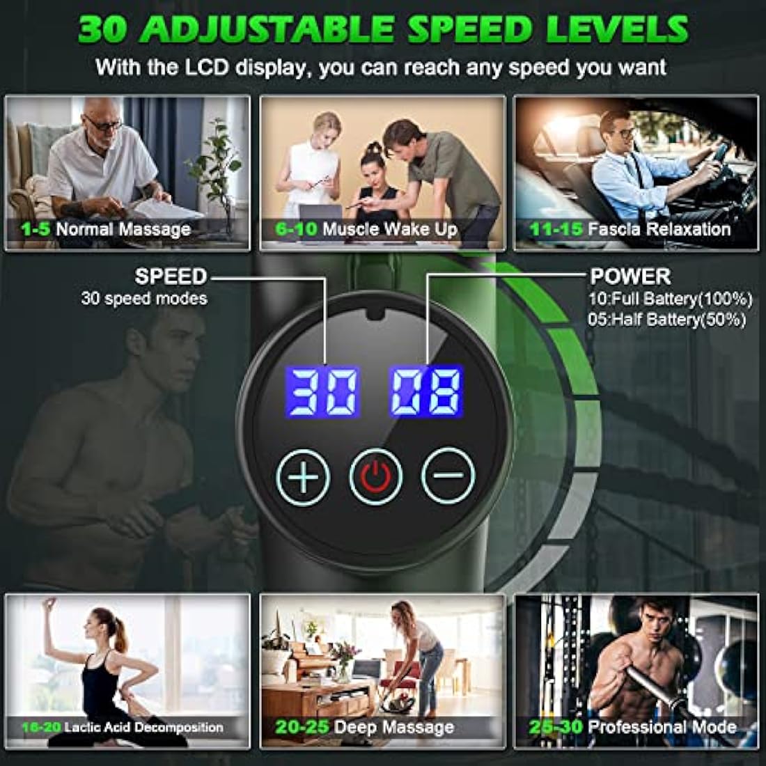 ALDOM Deep Tissue Massage Gun | 30 Speeds & 8 Heads Percussion Massager