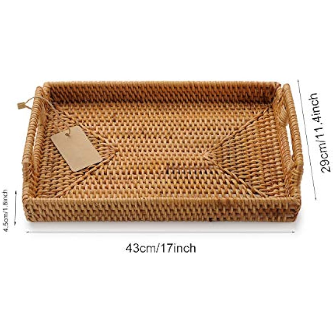 DOKOT Hand-Woven Rattan Serving Tray with Handles - Large 17-Inch