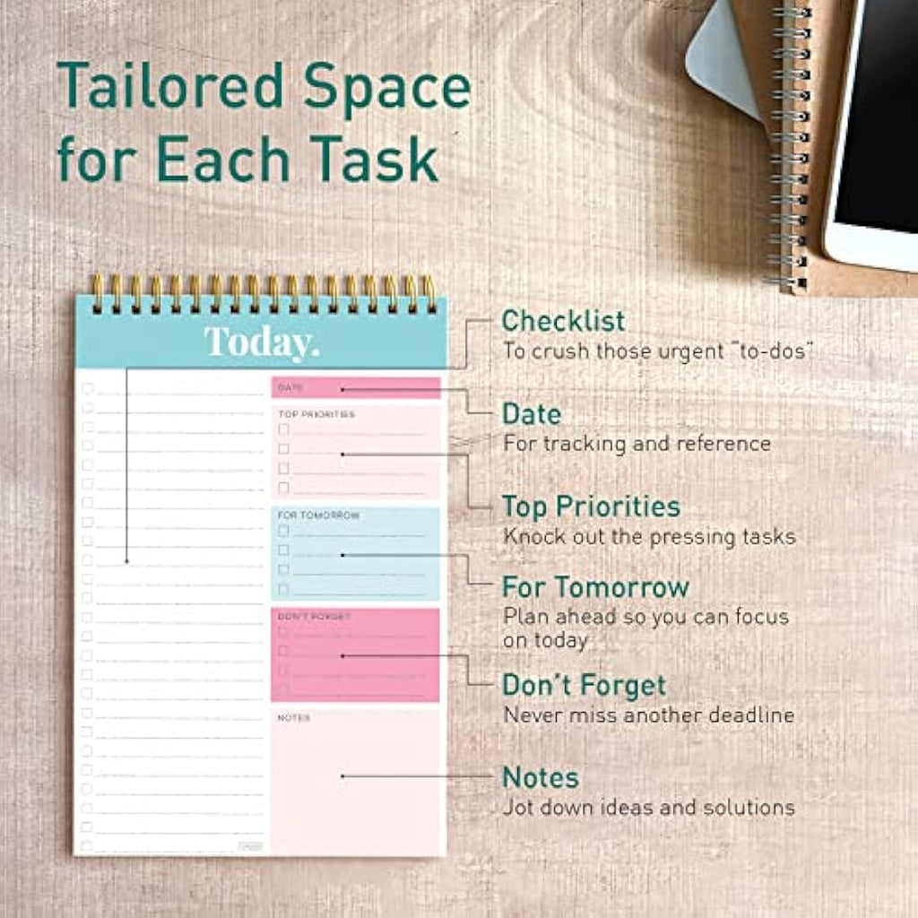 Jolof Store Undated Daily Planner Notepad - 52 Page Spiral To Do List