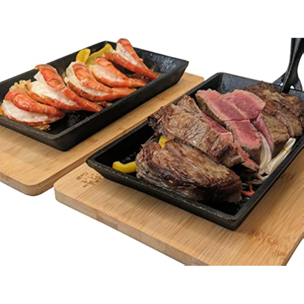 Cast Iron Sizzler Pan Set – Fajita Skillet with Wood Board