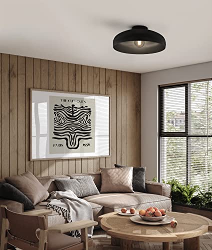 Eglo Mogano Industrial Flush Ceiling Light | Black Metal E27 Lamp