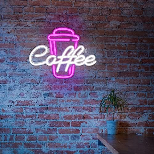 Ineonlife Coffee Cup Neon Sign – Pink & White LED Wall Decor for Cafes
