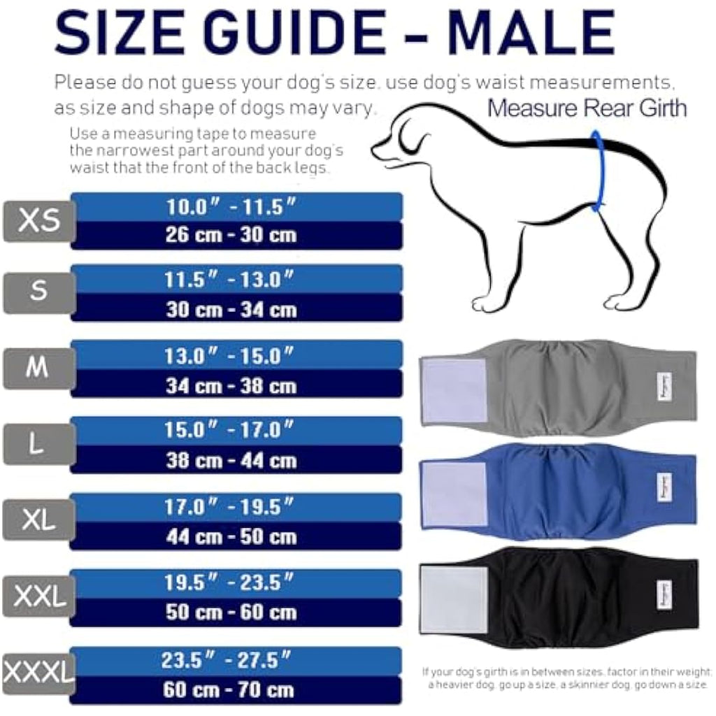 LeerKing Male Dog Belly Bands – Leakproof Reusable Diapers, 3 Pack, XXXL