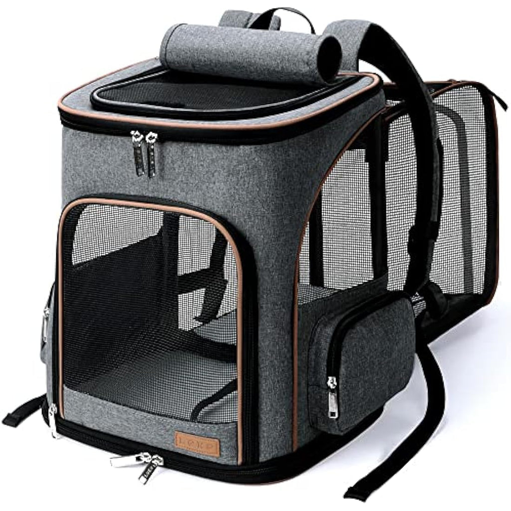 Lekereise Expandable Cat Backpack Carrier - Breathable Pet Travel Bag, Grey